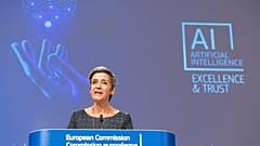 EU Commission president Margrethe Vestager presenting the Commission's AI plans back in 2021.