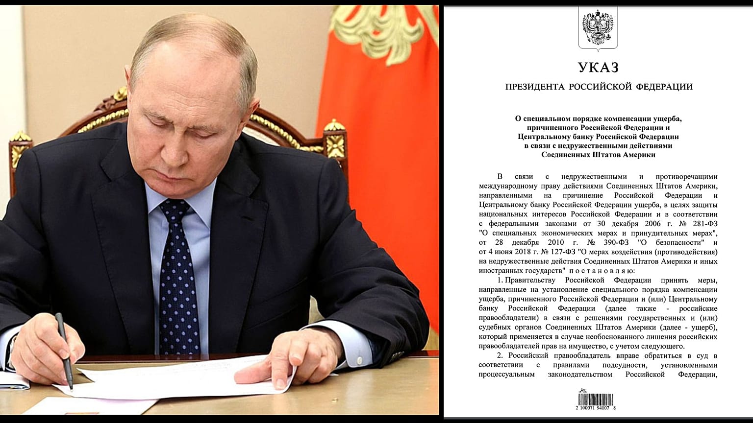 Vlagyimir Putyin aláírja a rendeletet
