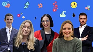 Da esquerda para a direita: Sebastião Bugalho, Kira Marie Peter-Hansen, Nina Skočak, Maylis Roßberg e Jordan Bardella