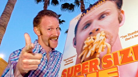 Morgan Spurlock poses at the Los Angeles premiere of his film "Super Size Me". Much of his life's work was based on studies of American food and diets.  