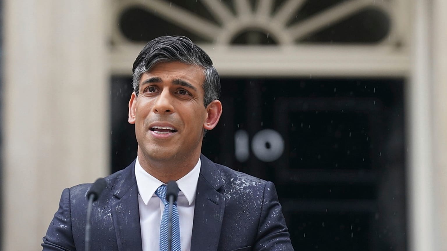 Britain's Prime Minister Rishi Sunak delivers a statement, outside 10 Downing Street, London