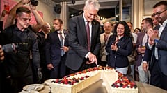 Litauens Präsident Gitanas Nauseda feiert seinen Sieg bei der zweiten Runde der Präsidentschaftswahlen in Vilnius, 26. Mai 2024