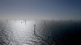 Wind turbines, including some from RWE's Kaskasi offshore wind  farm off Helgoland, Germany.
