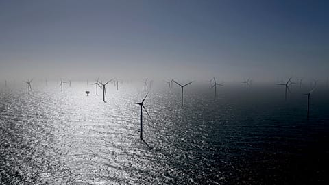 Wind turbines, including some from RWE's Kaskasi offshore wind  farm off Helgoland, Germany.
