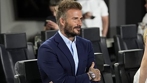 Inter Miami co-owner David Beckham waits for the first leg of the team's CONCACAF Champions Cup soccer quarterfinal against Monterrey. April 3, 2024. Florida.
