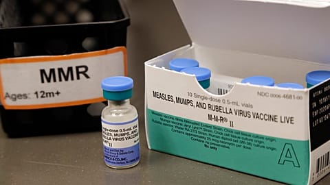 A dose of the measles, mumps and rubella vaccine is displayed in 2019.