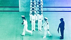 Chinese sailors visit the Chinese People's Liberation Army Naval Museum in Qingdao in eastern China's Shandong province, April 2024
