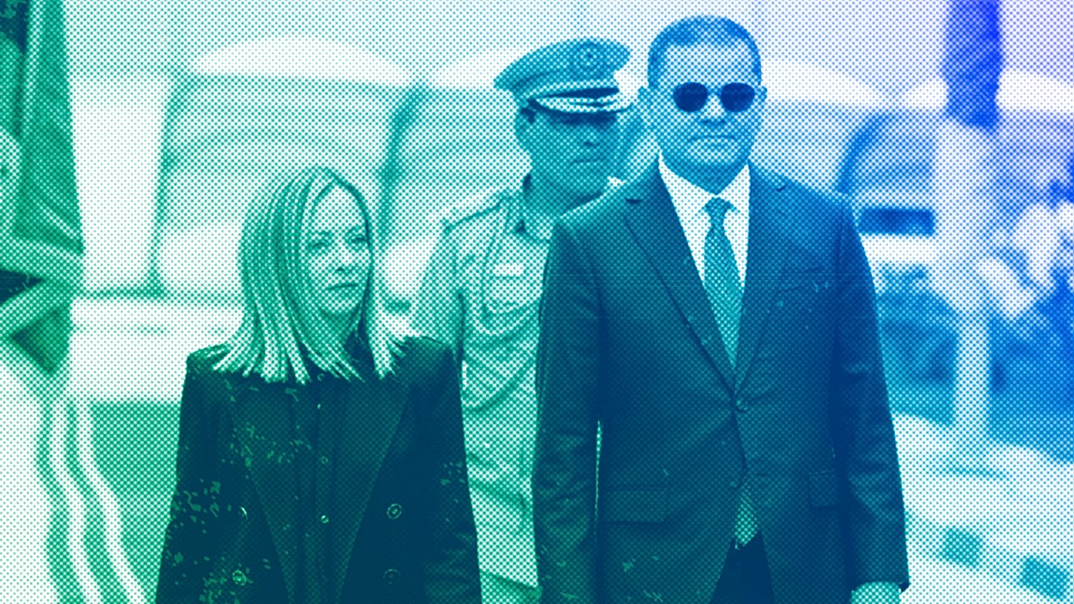 Italian PM Giorgia Meloni and Abdul Hamid Dbeibeh, a prime minister of Libya under the Government of National Unity, review the honour guard in Tripoli, May 2024