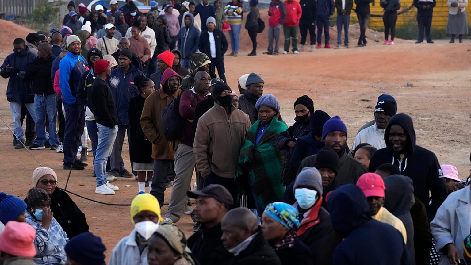 Voters line up to cast their ballot for general elections in Alexandra, near Johannesburg, South Africa, Wednesday, May 29, 2024.