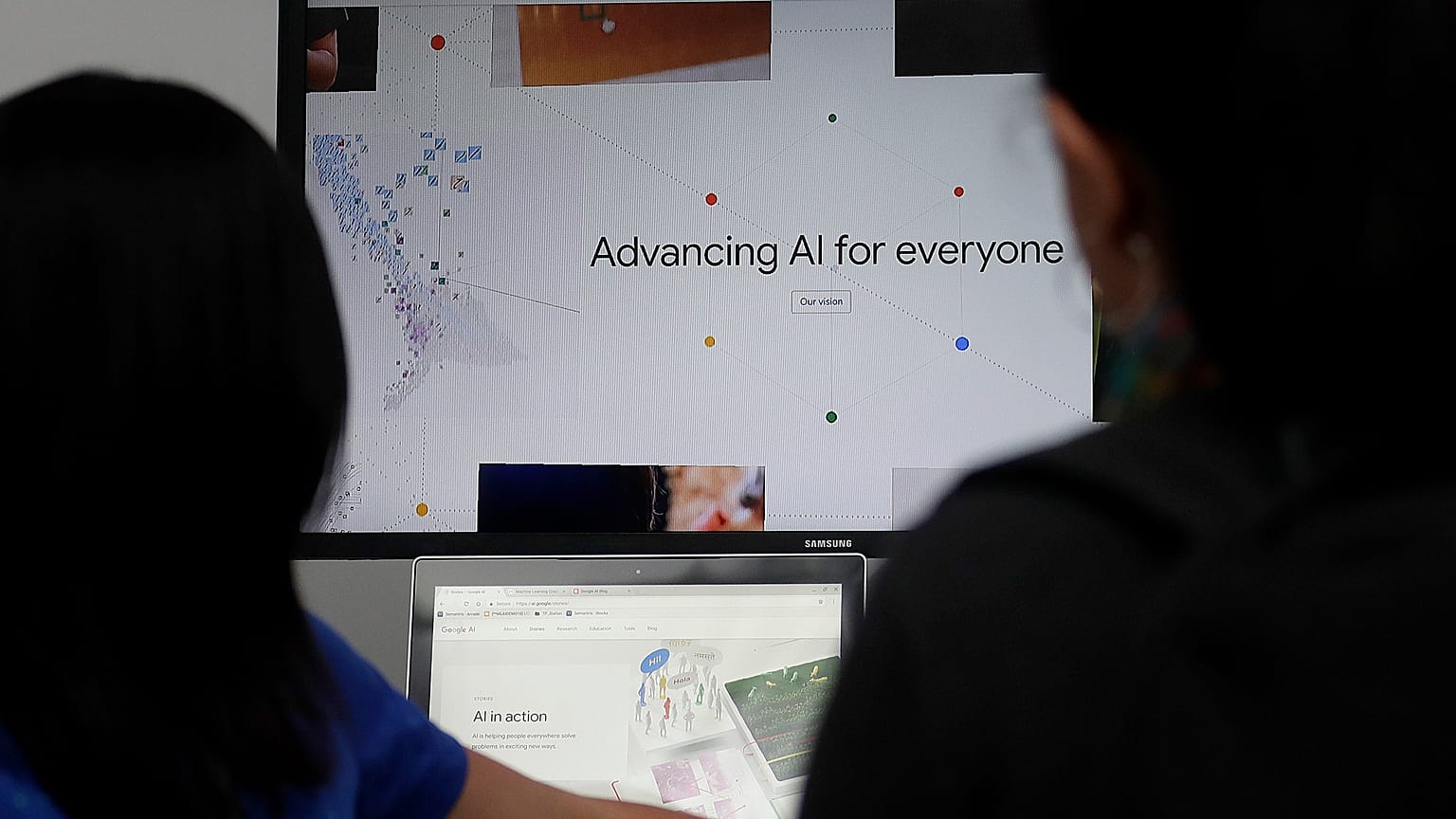A Google employee gives a demonstration on artificial intelligence at the Google I/O conference in Mountain View, California.