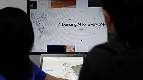 A Google employee gives a demonstration on artificial intelligence at the Google I/O conference in Mountain View, California.