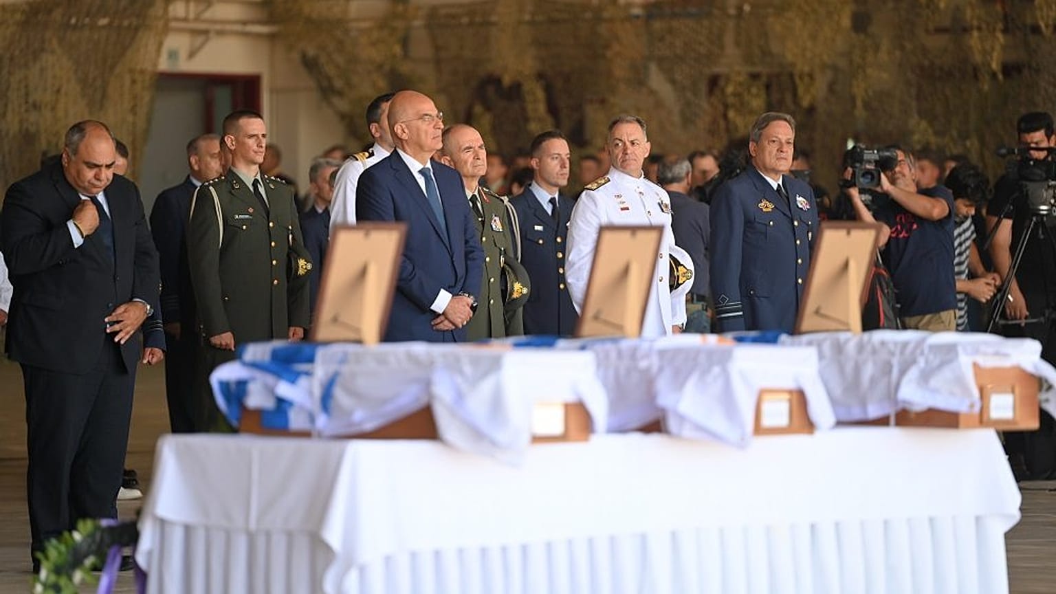 Ο Υπουργός Άμυνας της Ελλάδας Νίκος Δένδιας κατά την τελετή