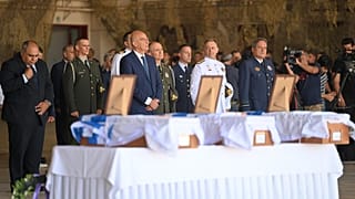 Ο Υπουργός Άμυνας της Ελλάδας Νίκος Δένδιας κατά την τελετή