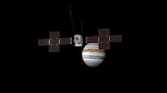 Dieses Bild zeigt die Raumsonde Jupiter Icy Moons Explorer, Juice, die den Gasriesen umkreist.