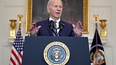 Präsident Joe Biden bei eine Rede im State Dining Room des Weißen Hauses, 31. Mai 2024