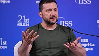 Presidente da Ucrânia, Volodymyr Zelenskyy, numa Conferência de Segurança em Singapura