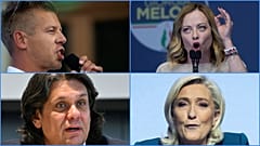 Magyar Péter, Giorgia Meloni, Deutsch Tamás és Marine le Pen