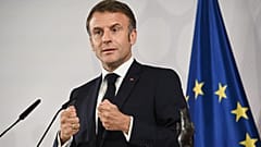 Le président français Emmanuel Macron s'exprime à Muenster, en Allemagne, mardi 28 mai 2024. 