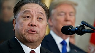 Broadcom CEO Hock Tan speaks as President Donald Trump listens during an event on Nov. 2, 2017 in Washington. 