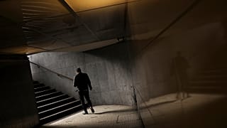 A man walks out from a passageway at the railway Central Station in Brussels, 10 May 2019