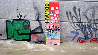 A water level gauge on the Danube, in Regensburg, Germany
