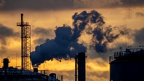 Pollution rises from the BASF chemical plant in Ludwigshafen, Germany, Monday, Nov. 7, 2022.