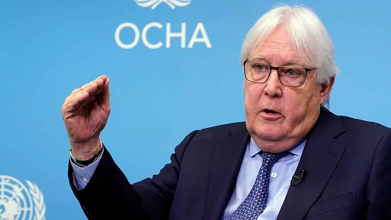 Martin Griffiths, United Nations Under-Secretary-General for Humanitarian Affairs and Emergency Relief Coordinator, is interviewed at the U.N., Wednesday, June 5, 2024. 