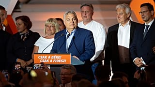 Macaristan Başbakanı Viktor Orban, 10 Haziran 2024 Pazartesi günü Budapeşte, Macaristan'da Avrupa Parlamentosu seçimlerinin sonuçlarını aldıktan sonra basına hitap ediyor. 