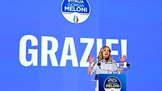 Italian Prime Minister Giorgia Meloni speaks about the results of the European Parliamentary elections at a press conference at the Fratelli d'Italia party.
