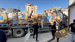 WHO mission convoy arriving at Kamal Adwan Hospital hospital