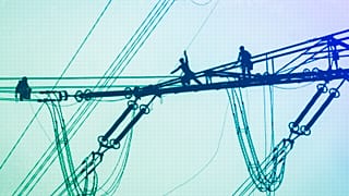 Specialised workers achieve maintenance works on a power pole in Pfungstadt, June 2024
