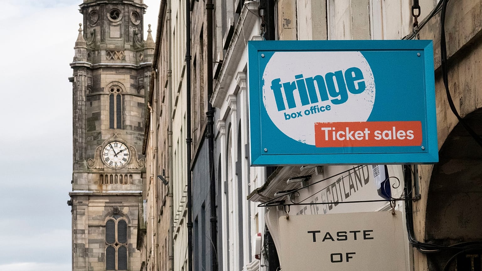 A view of the Edinburgh Fringe shop and ticket office on Edinburgh's Royal Mile, in Edinburgh, Scotland, Wednesday April 1, 2020