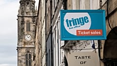 A view of the Edinburgh Fringe shop and ticket office on Edinburgh's Royal Mile, in Edinburgh, Scotland, Wednesday April 1, 2020
