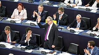 Axel Voss, Member of the European Parliament and rapporteur of the copyright bill, stands at the European Parliament in Strasbourg, France, Tuesday March 26, 2019. 