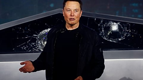 FILE - Tesla CEO Elon Musk introduces the Cybertruck at Tesla's design studio in Hawthorne, Calif., on Nov. 21, 2019. 
