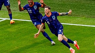 Wout Weghorst of the Netherlands celebrates his goal with his team mates during a Group D match between Poland and the Netherlands at the Euro 2024. Sunday, June 16, 2024