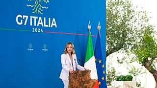 Джорджа Мелони на итоговой пресс-конференции в рамках G7, 15 июня 2024 года.
