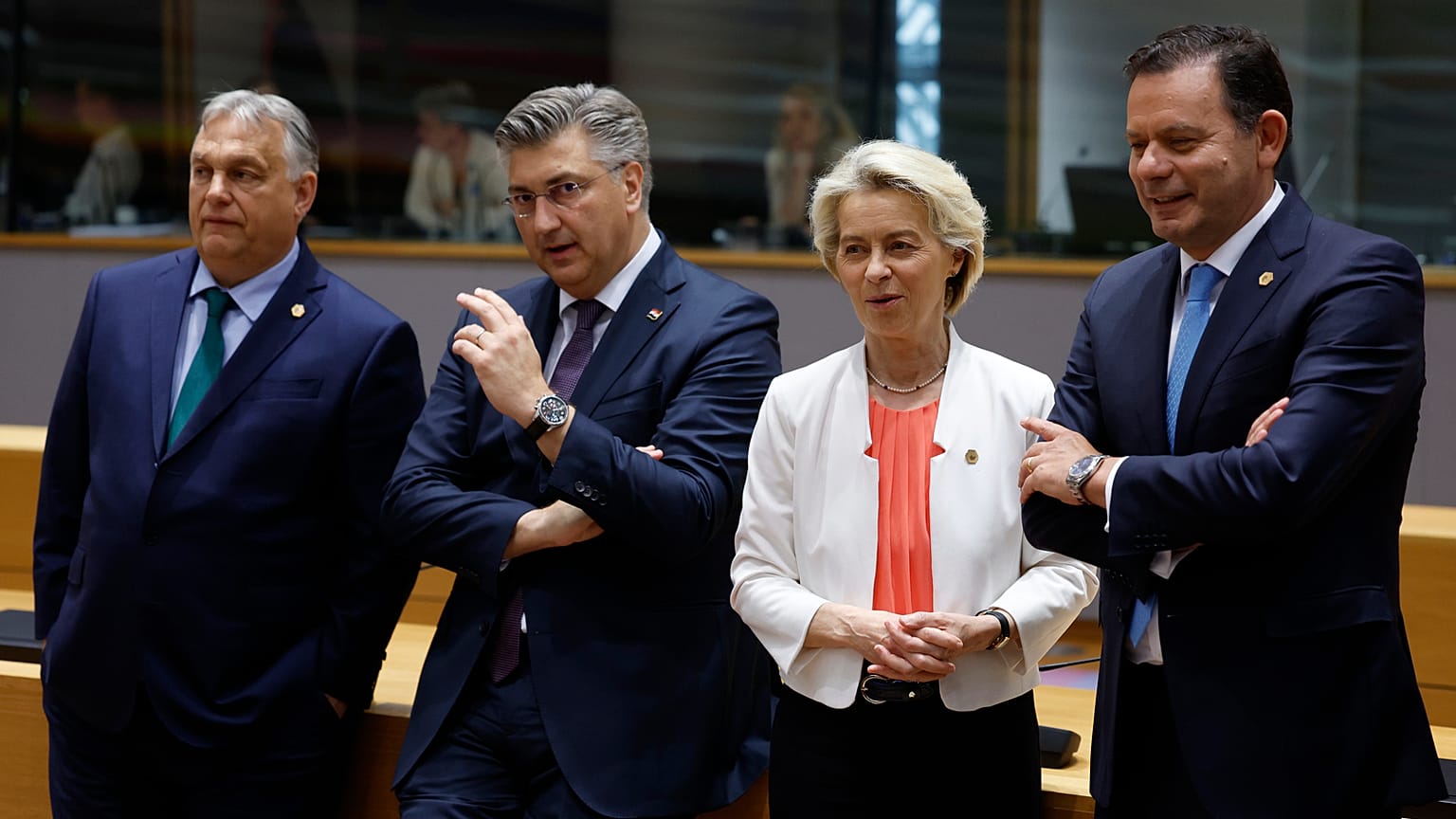 Macaristan Başbakanı Viktor Orbán, Hırvatistan Başbakanı Andrej Plenković, AB Komisyonu Başkanı Ursula von der Leyen ve Portekiz Başbakanı Luis Montenegro
