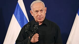 Israeli Prime Minister Benjamin Netanyahu speaks during a news conference in the Kirya military base in Tel Aviv, Israel