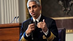 US Surgeon General Dr Vivek Murthy speaks during an event on the White House complex in Washington.