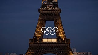Olympic rings are seen on the Eiffel Tower Friday, June 7, 2024, in Paris. (AP Photo/Aurelien Morissard)