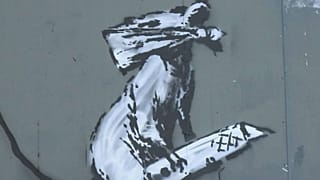 Banksy's rat with cutter behind the Centre Pompidou, Paris, 2019
