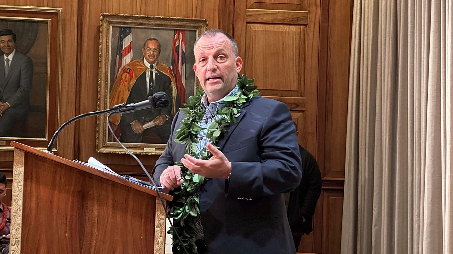 Hawaii Gov. Josh Green speaks at a news conference in Honolulu on 15 December 2023.