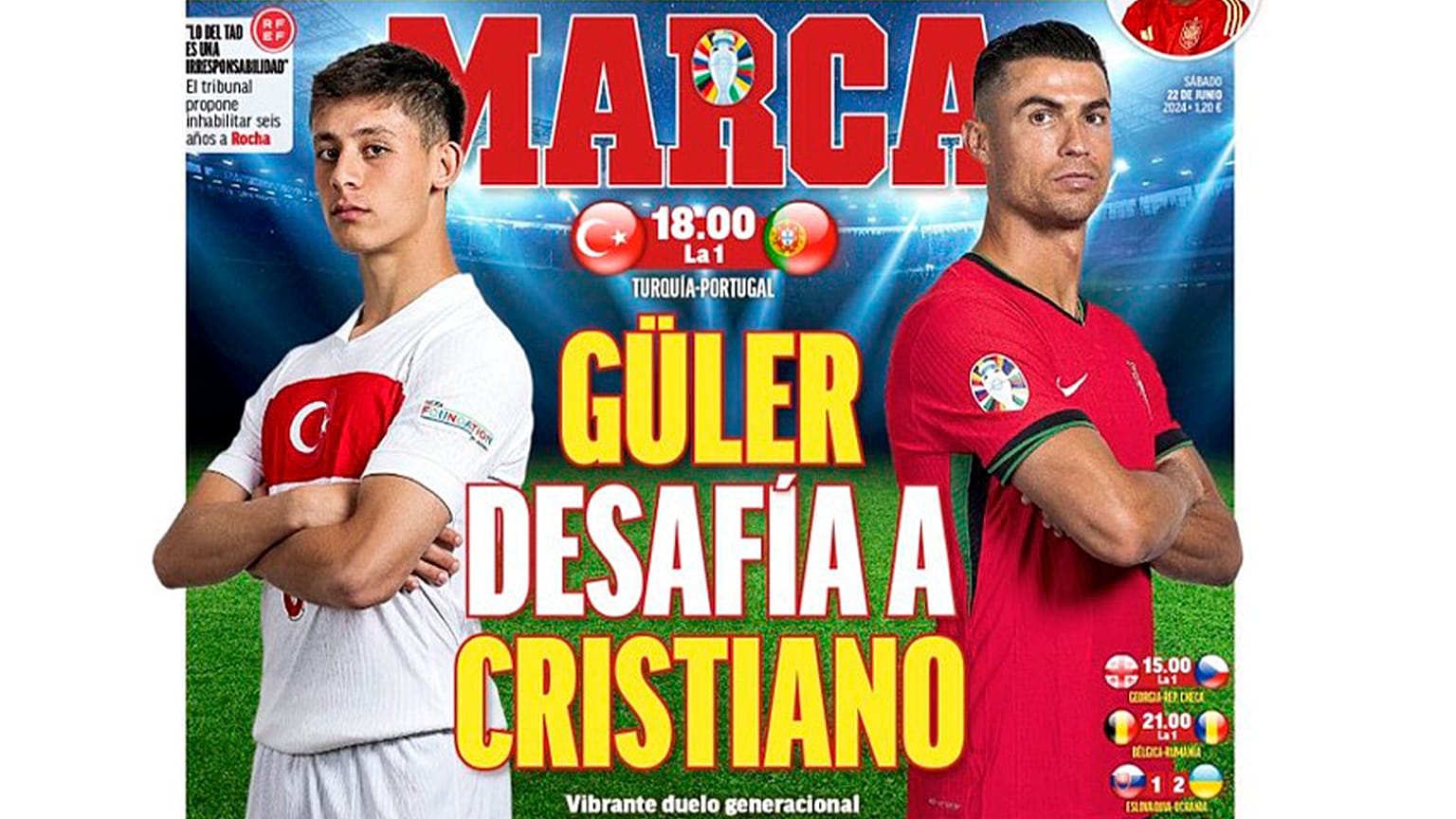 Marca'nın manşeti: 'Liderlik yarışının devam ettiği F Grubunun Dortmund'da oynanacak, Türkiye ve Portekiz yıldızları arasında kuşaklar arası heyecanlı bir düello'