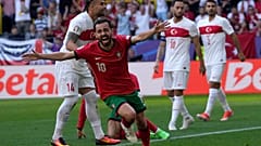 La joie du Portugais Bernardo Silva après son but face à la Turquie, 22 juin 2024.