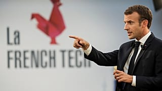 French President Emmanuel Macron speaks during the French Tech event at the Elysee Palace in Paris, Monday Feb. 20, 2023. 