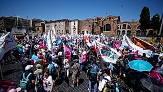Activists take part in a pro-life and family parade, in Rome, Saturday, June 22, 2024. (AP Photo/Andrew Medichini)
