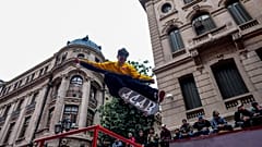 A skater jumps in a performance for Go Skateboarding Day 2024 in Santiago, Chile on Sunday