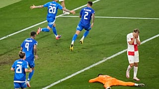 Italiens Mattia Zaccagni jubelt nach seinem Ausgleichstreffer im Spiel gegen Kroatien.