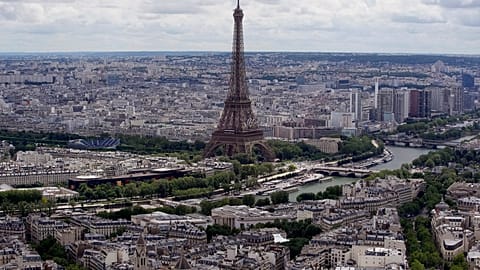 The Eiffel Tower is pictured in Paris, France, Monday, June 17, 2024. (AP Photo/Christophe Ena)